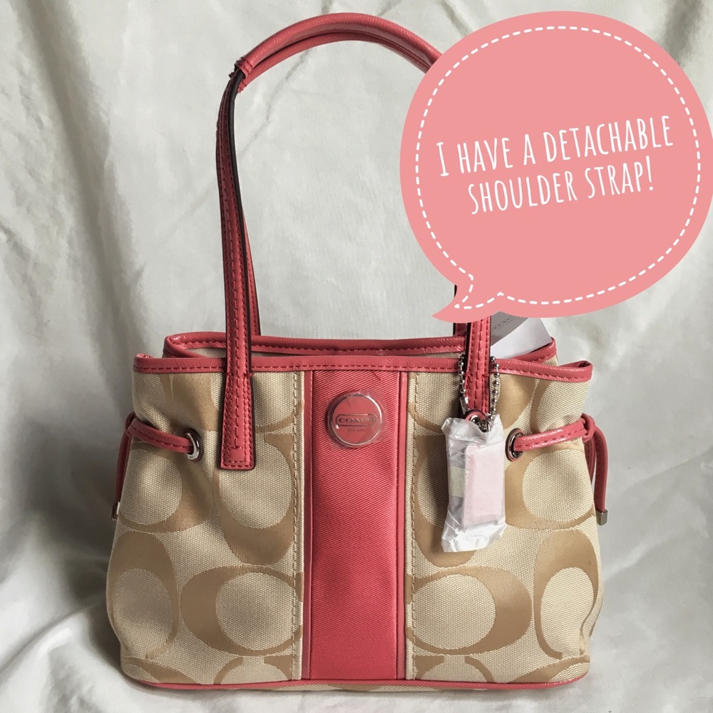 Coach Coral/Khaki Signature Stripe Mini Carryall